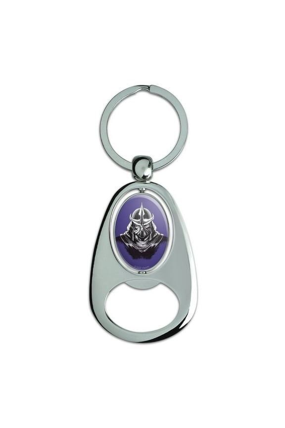 TMNT Shredder Head Keychain Chrome Metal Spinning Oval Bottle Opener
