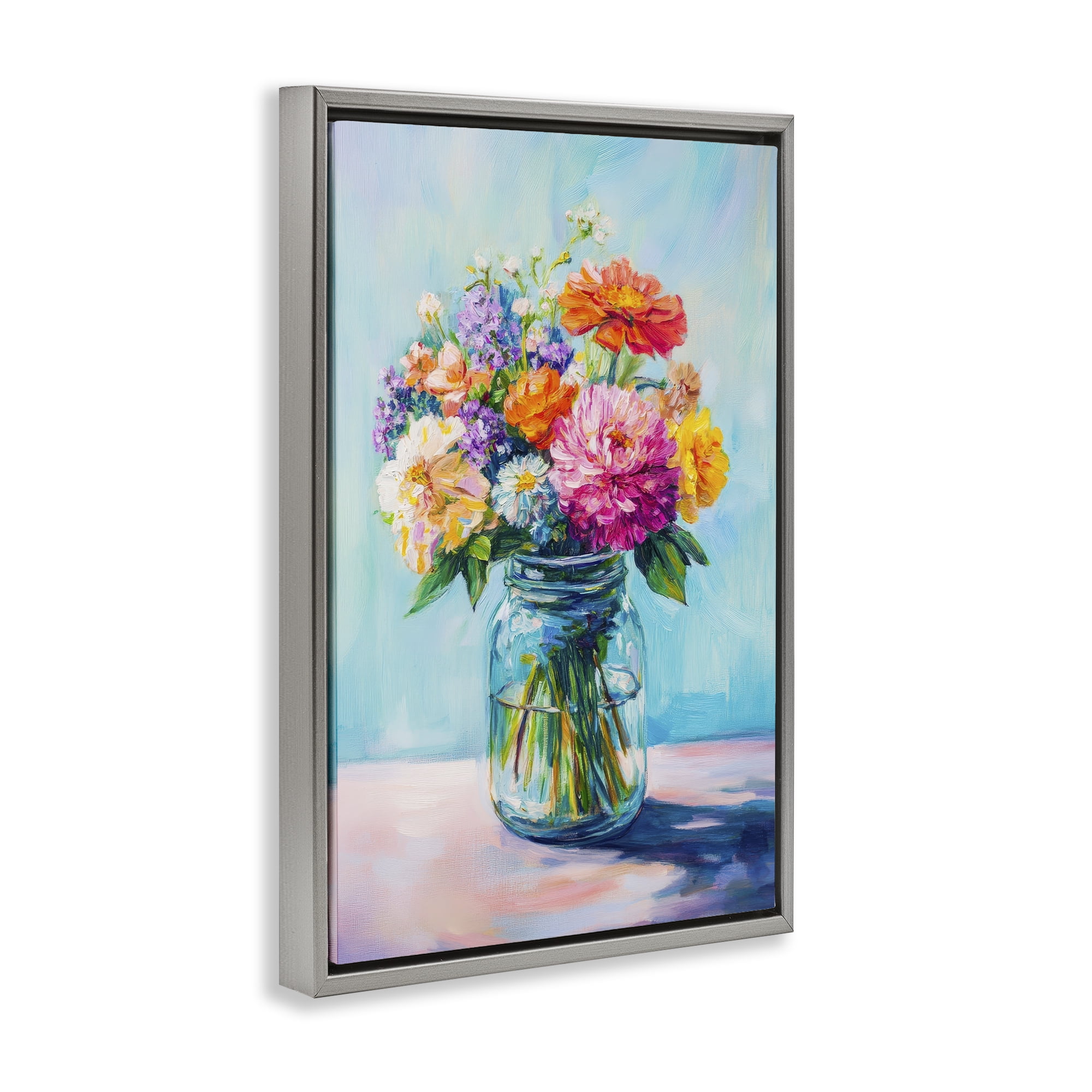 Stupell Industries Vibrant Country Jar Bouquet Gray Framed Floater Canvas Wall Art, design by Petal Prints Design