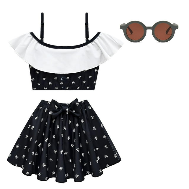 2025 Wednesday Addams Swimwear Kids Two Piece Wednesday Swimsuit For Baby Girls Summer Children Bathing Suits 2-10 Years