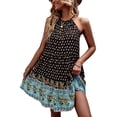 thumbnail image 2 of Robe Décontractée Sans Dos Sans Manches Col Halter, Imprimé Boho, Grande Ourlet Robe Fluide pour l'Été, 2 of 6