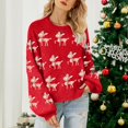 thumbnail image 2 of Women's Christmas-Themed Loose-Fitting Long-Sleeved Pullover Knit Sweater with Deer Print for Casual Holiday Wear,Red,S, 2 of 5