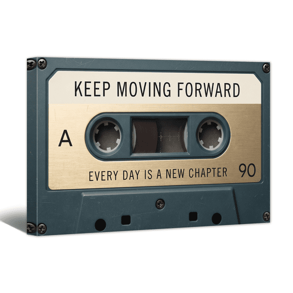 Music Cassette Tape Canvas Wall Art, Keep Forward Motivation Prints Retro Inspirational Quote Artwork Paintings for Living Room Bedroom Home Office Decor