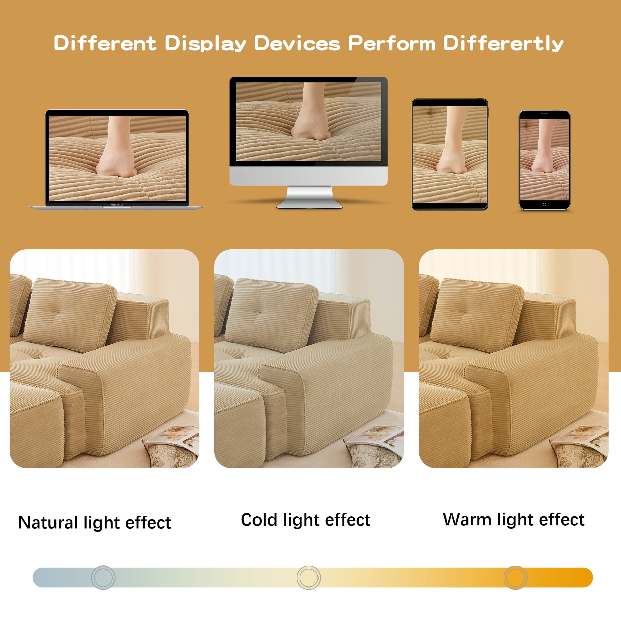 80" Corduroy Modular Sectional Sofa, 2-Seater Tufted Deep Seat Couch, Pet-Friendly Couch, No Assembly, Camel