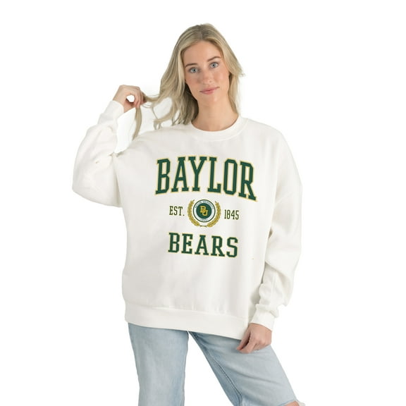 Women's Gameday Couture White Baylor Bears Premium Fleece Drop Shoulder Oversized Pullover Sweatshirt