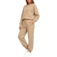 thumbnail image 5 of Fall Outfits For Women 2 Piece Set Long Sleeve Crew Neck Sweatshirts & Drawstring Jogger Pants Casual Daily Outfit Sets Brown#1 2XL, 5 of 5