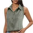 thumbnail image 2 of Green Womens Tops Womens Sleeveless Tops Casual Down Collared Shirt Linen Tank Tops Loose Fit Blouse Work Outfits Shirts for Women, 2 of 6