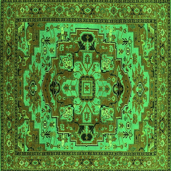 Ahgly Company Indoor Square Oriental Green Industrial Area Rugs, 3' Square