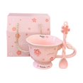 thumbnail image 4 of Taza de café de cerámica estética para , leche, cacao, café, taza floral femenina, regalo de cumpleaños de Valentín para mujeres y niñas. Rosa, 4 of 8