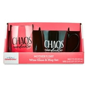 Mother's Day Chaos Coordinator Wine Glass (20oz) and Black Ceramic Mug (17oz) Set by Way To Celebrate