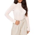 thumbnail image 2 of Women Sexy- See Through Long Sleeve T-Shirts Mesh Sheer Skinny Rib Scalloped Trim Tees Blouse Top Outfits White M, 2 of 9