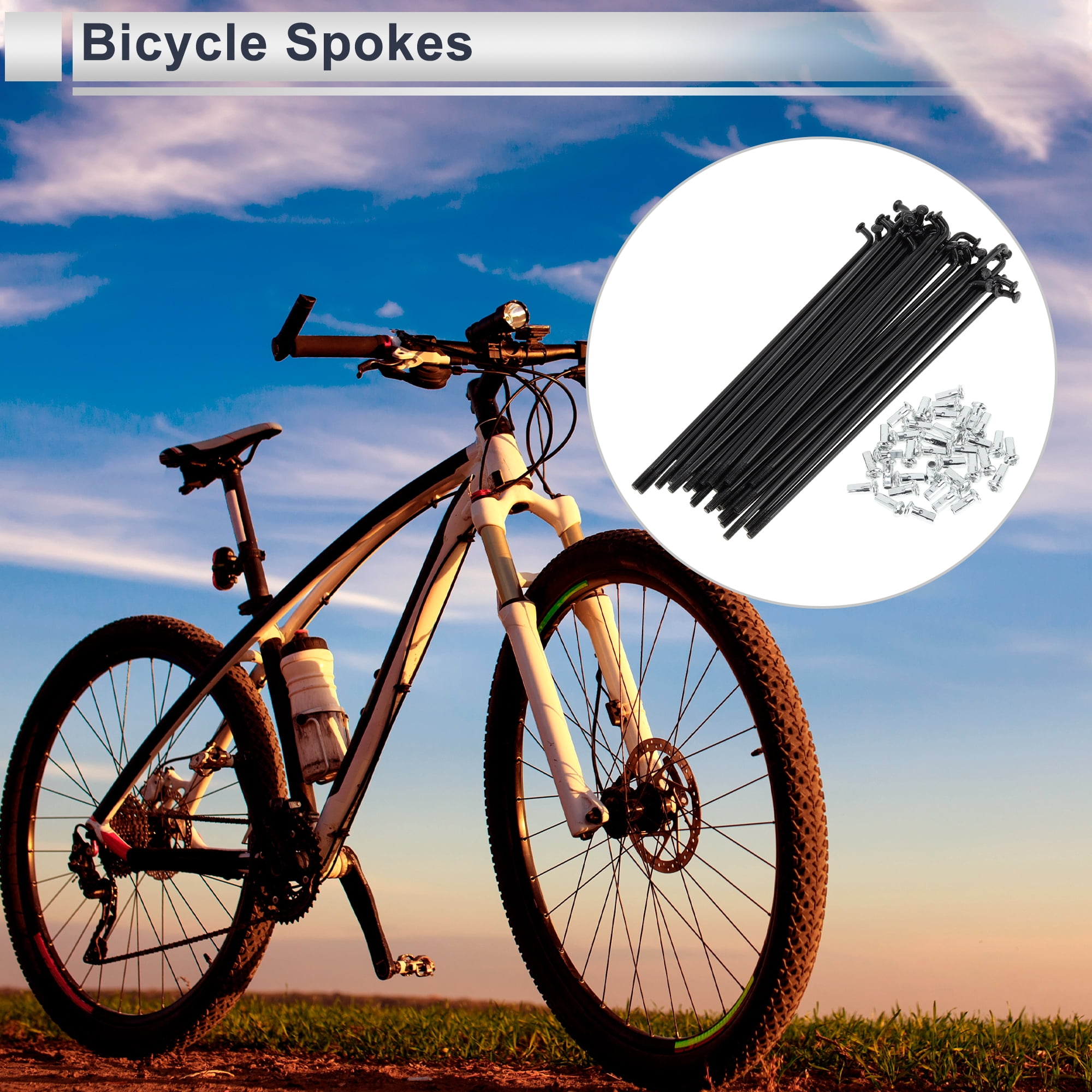 Unique Bargains 36Pcs Universal 12G Bicycle Wheel Spokes with Nipples Black 5.12"