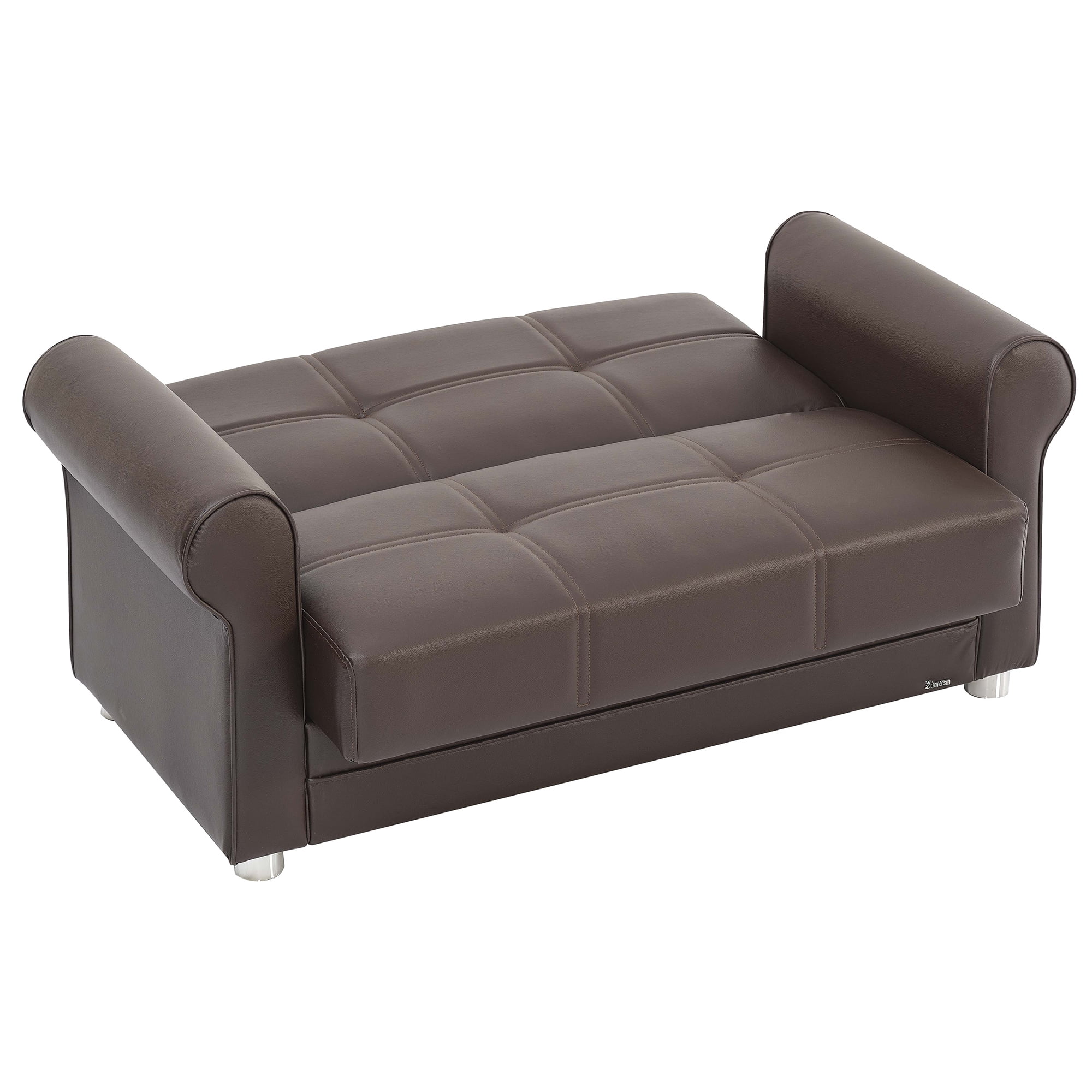 Ottomanson Convertible Sleeper Loveseat with Hidden Storage, Firm Seating, Brown