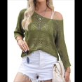 thumbnail image 3 of Suéter de Crochet Calado para Mujer, 3/4, Hombros Descubiertos, Verano 2025 Color Oliva M, 3 of 8