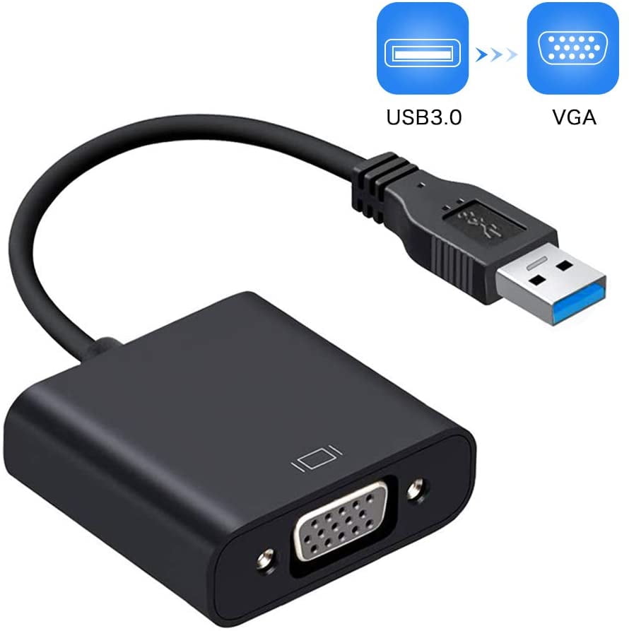 USB to VGA Adapter, USB 3.0/2.0 to VGA Adapter Multi-Display Video Converter- PC Laptop Windows 7/8/8.1/10,Desktop, Laptop, PC, Monitor, Projector, HDTV, Chromebook. No Need CD Driver. (Black) -