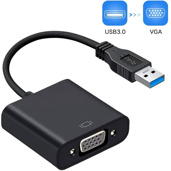USB to VGA Adapter, USB 3.0/2.0 to VGA Adapter Multi-Display Video Converter- PC Laptop Windows 7/8/8.1/10,Desktop, Laptop, PC, Monitor, Projector, HDTV, Chromebook. No Need CD Driver. (Black)