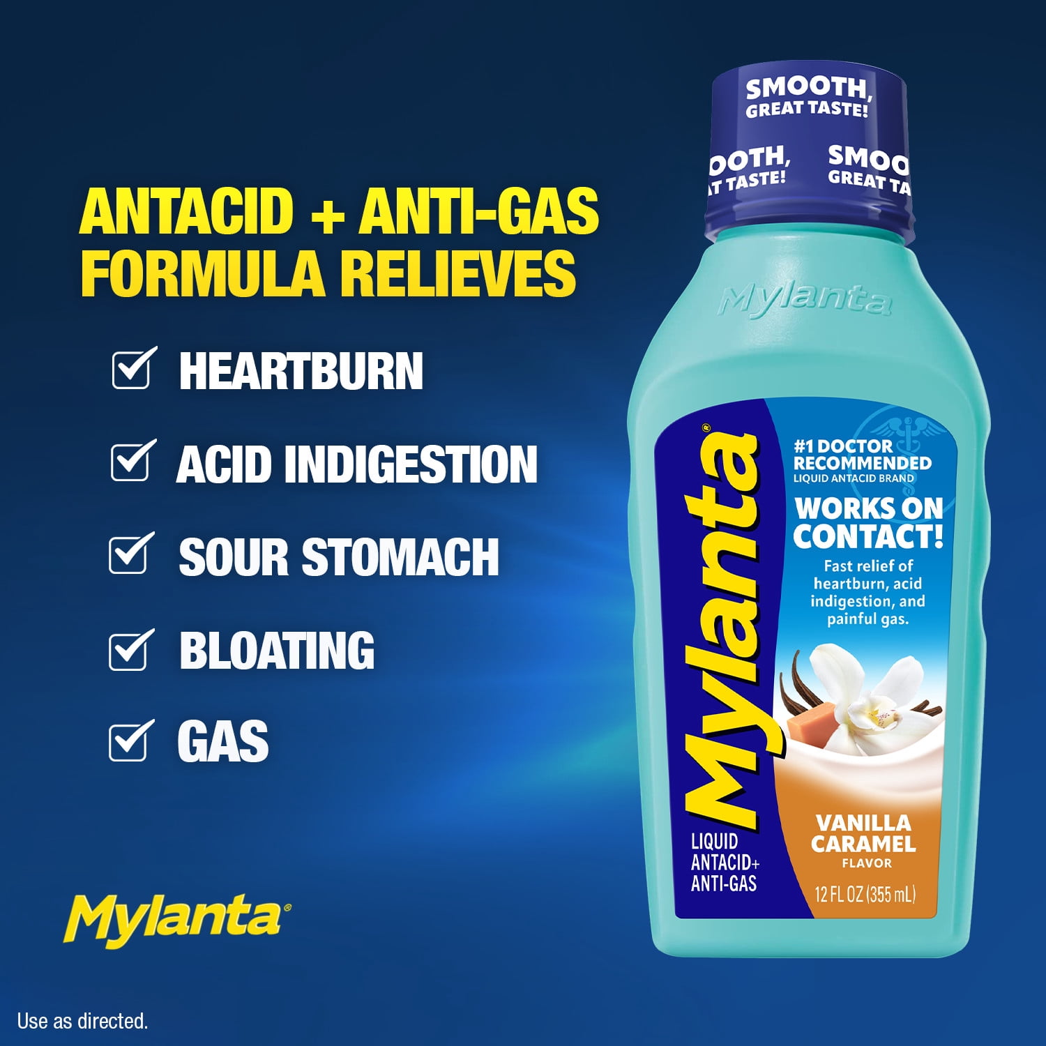 (3 pack) Mylanta Heartburn and Gas Relief Vanilla Caramel Liquid Antacid, 12 fl oz