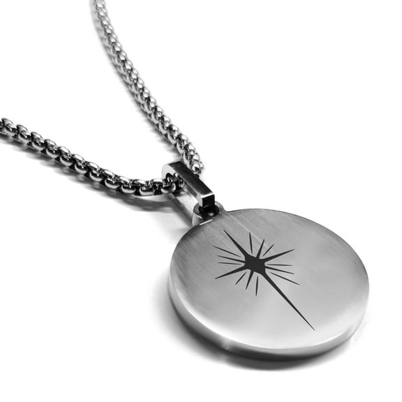 Stainless Steel Religious Star of Bethlehem Round Medallion Pendant Necklace