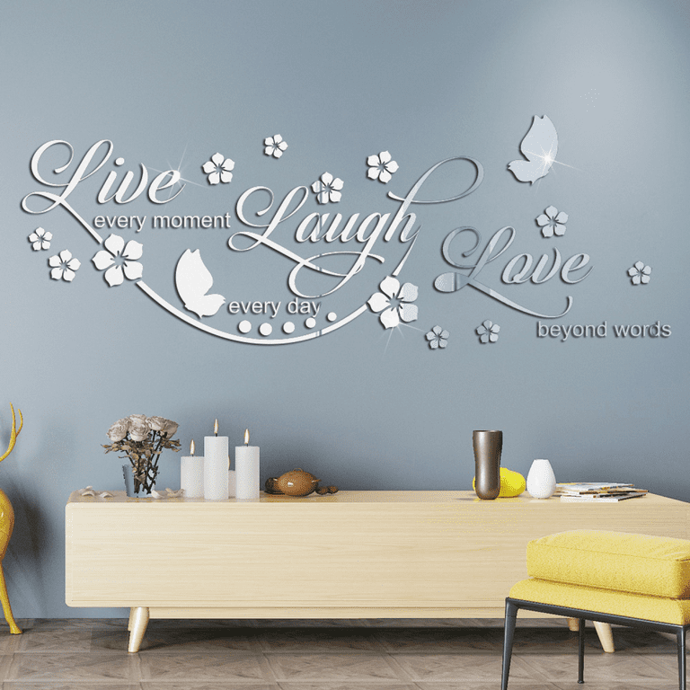  TITA-DONG 3D Acrylic Mirror Floral Wall Sticker, 3D Sakura  Mirrors Wall Sticker, Family Wall Decals, Adhesive Removable Silver Mirrors  Decal, Flower Art Wall Decor Decal for Living Room Office Dorm 