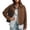 Coffee, variant on Women's Faux Suede Button Down Jacket, Long Sleeve Lapel Collar Relaxed Casual Shacket ,Women's S-XXL