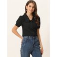 thumbnail image 2 of Blusa retro vintage Allegra K manga corta con cuello Peter Pan Negro XL, 2 of 5