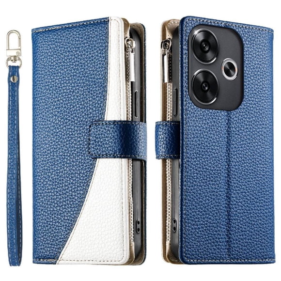 Funda cartera GANGXUN para Xiaomi POCO F6 5G , cuero PU con tarjetero, cremallera, correa de mano, soporte y protección 472°