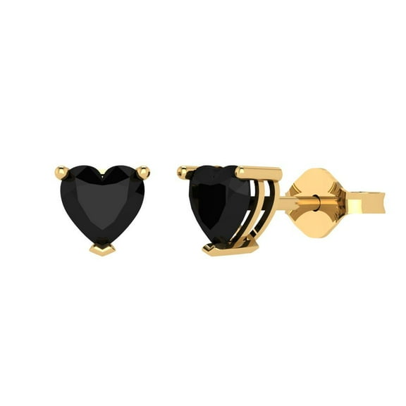 Clara Pucci 1.5 ct Brilliant Heart Cut Studs VVS1 Genuine Conflict free Black Natural Onyx Solid 18K Yellow Gold Designer Everyday Earrings Push back