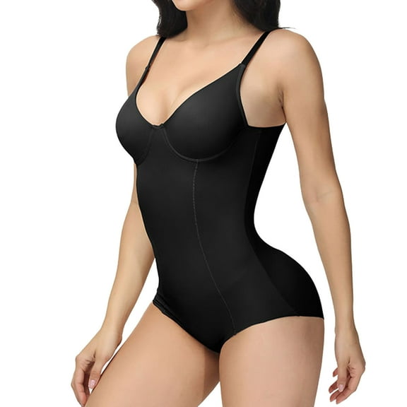Ndbuld Bodysuit for Women Mid-Thigh Shaperwear Ladies One-Piece Body Shaper Abdominal Lifter Hip Shaper Underwear Stretch Body Corset,S-3XL,Black,XXXL