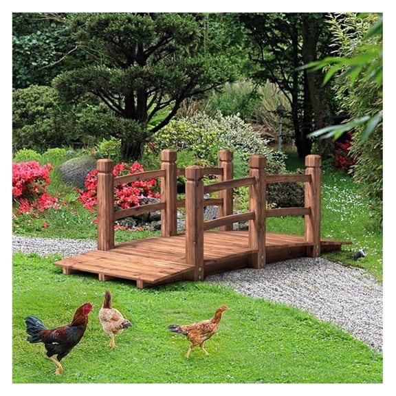 Wooden Garden Bridge, Stained Finish Decorative Pond Bridge, Garden Bridges for Outdoors Yard 5FT