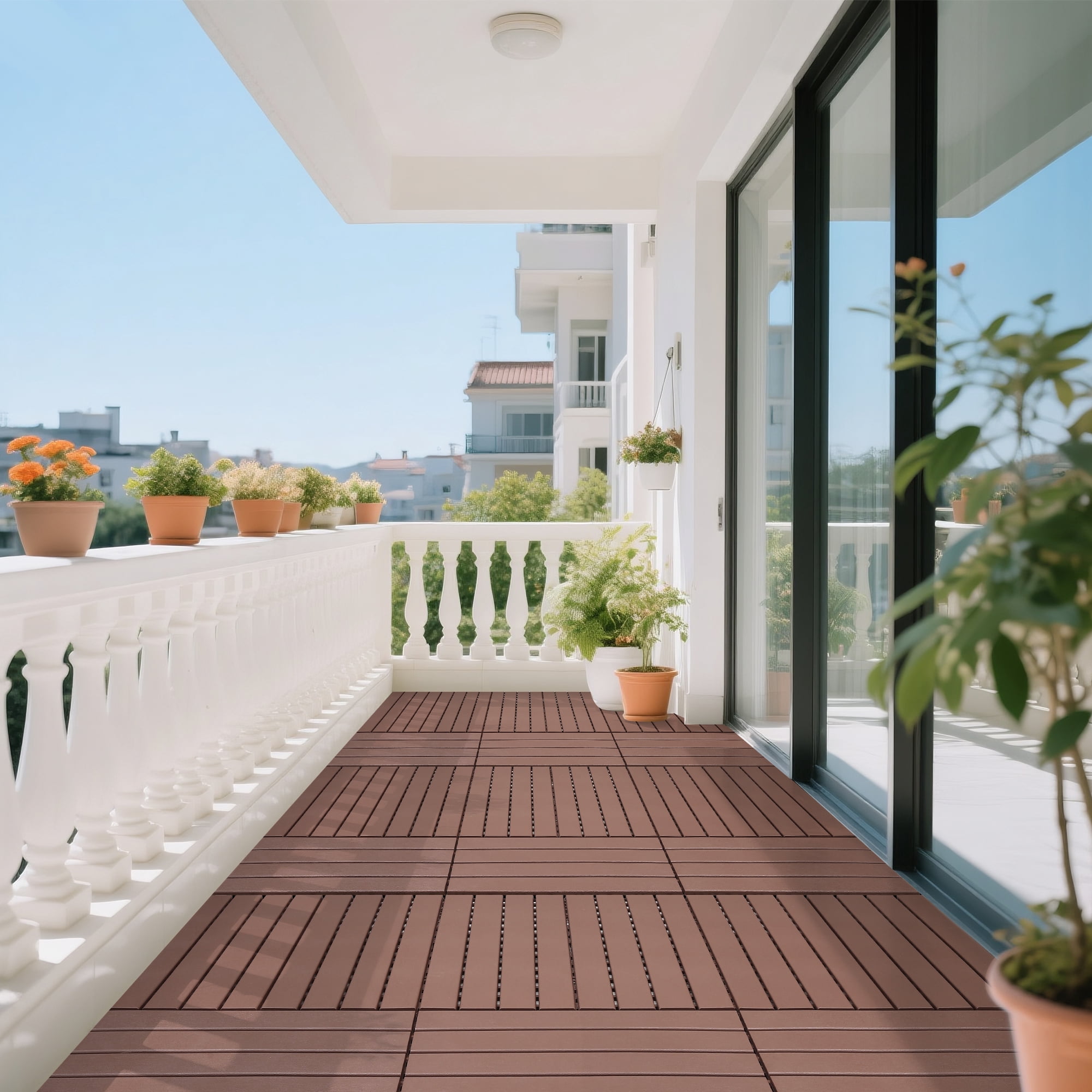 Interlocking Deck Tiles 12x12 Inch Outdoor Flooring, Waterproof PP Patio Floor Tiles DIY