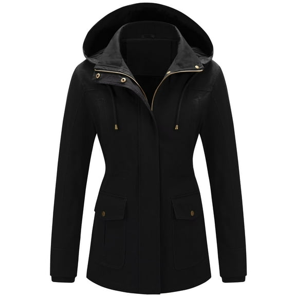 Chrisuno Utility Jacket Women Spring Jackets Cotton Anorak Fashion Fall Long Sleeve Zipper Canvas Coats With Pockets Black XL