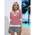 thumbnail image 6 of Womens Cropped Striped Sweater Top Summer Short Sleeve V Neck Collared Going Out Trendy Loose Shirt Red S, 6 of 8