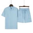thumbnail image 5 of Hrsba Men Outfits 2 Piece Set, Solid Color Lapel Short Sleeve and Drawstring Elastic Waist Summer Fashion Daily Set, 5 of 5