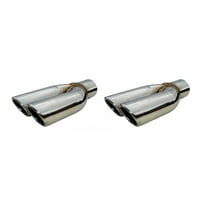 Pypes EVT19S 1970-1971 GTO Style Exhaust Tips 2-1/2 in Inlet - Dual 2-1/4 in Round Outlets - 10-3/4 in Long - Single Wall - Cut Edge - Angled Cut - Stainless - Polished - Pair