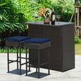 thumbnail image 4 of Costway 3 Pcs Rattan Bar Set with Cushions, Brown / Navy, 4 of 12
