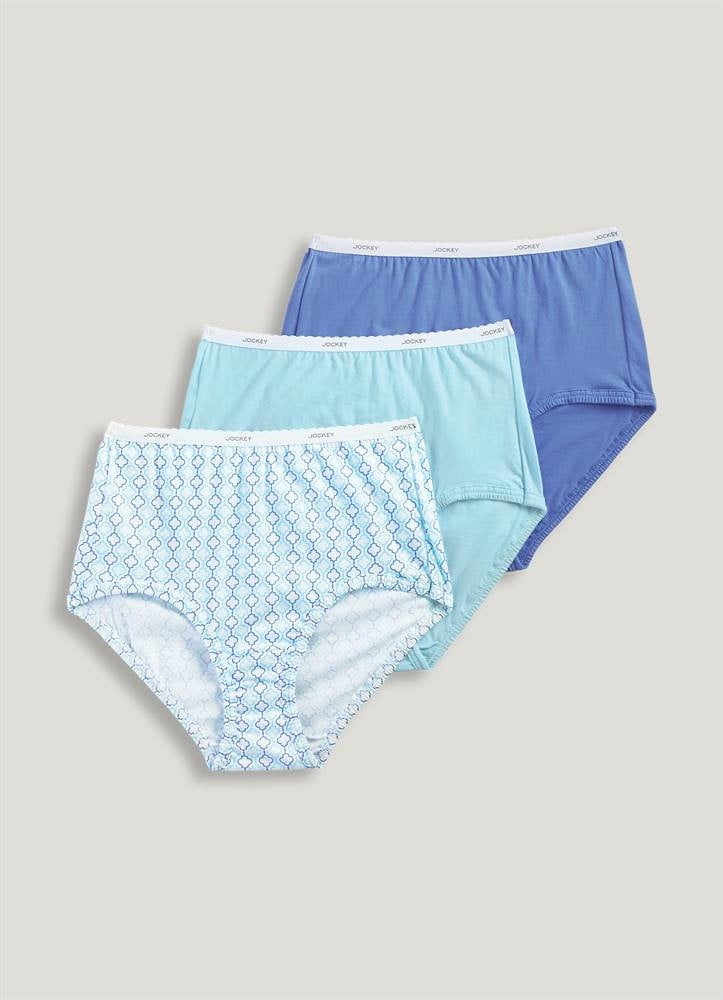 Jockey Women's Classic Brief 3 Pack, Light Teal/Tile/Iris Blue, 6