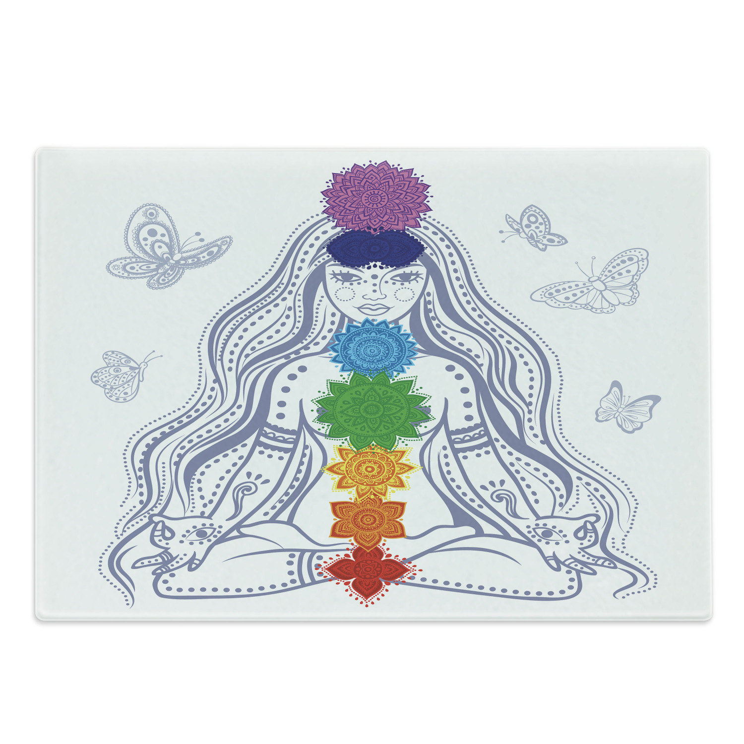Colorful Cutting Board, Girl in Lotus Colorful Stones Yoga Relax Theme Oriental, Decorative Tempered Glass Cutting and Serving Board, Large Size, Multicolor, by Ambesonne - image 1 of 1