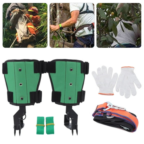 Loyalheartdy 1 Pairs Tree Climbing Spikes Steel Non-Slip Tree Climbing Spurs Pedal with Safety Belt & Gloves for Hunting Observation Picking Fruit, Load-bearing Capacity 150kg