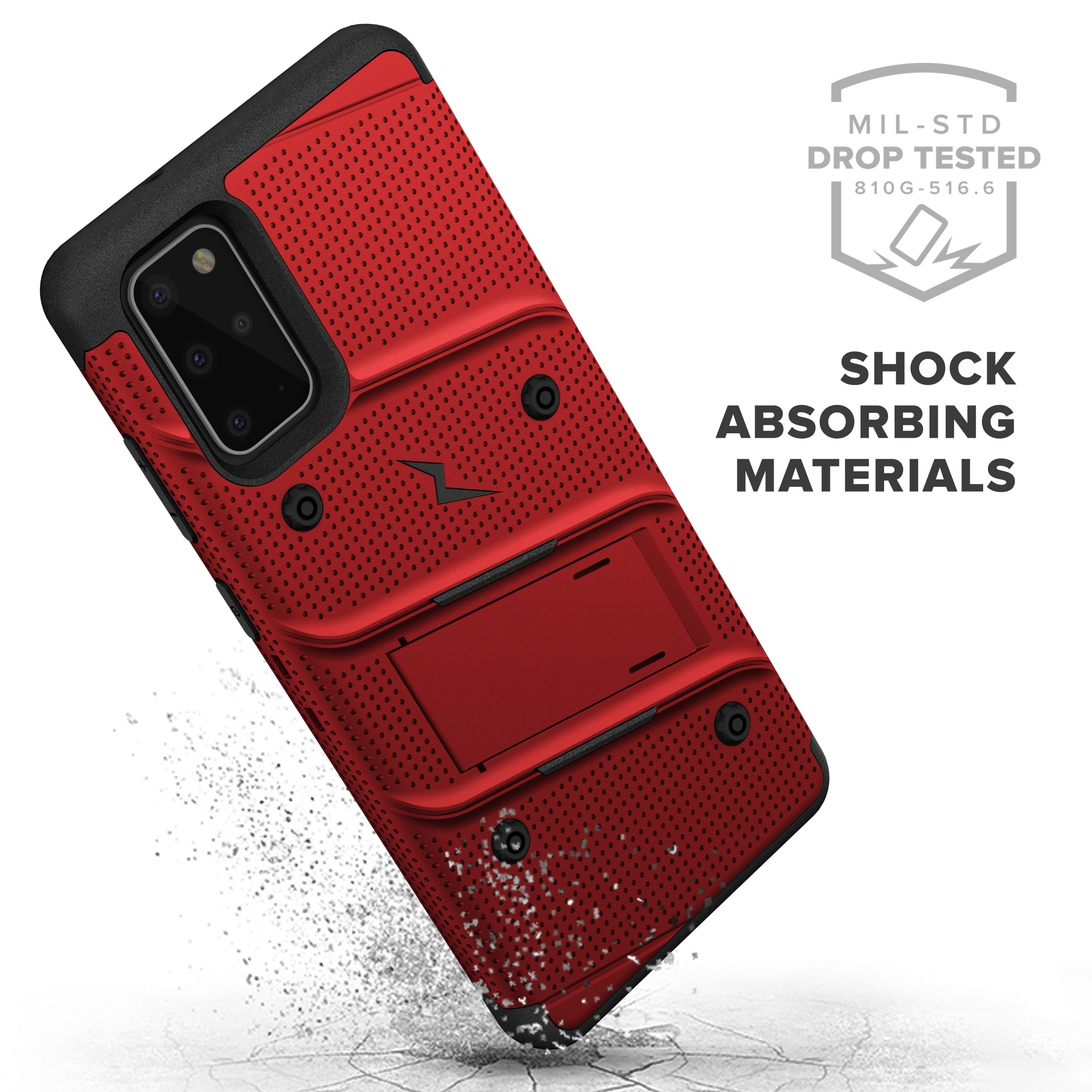 ZIZO BOLT Series for Galaxy S20 Plus Case with Kickstand Holster Lanyard - Red