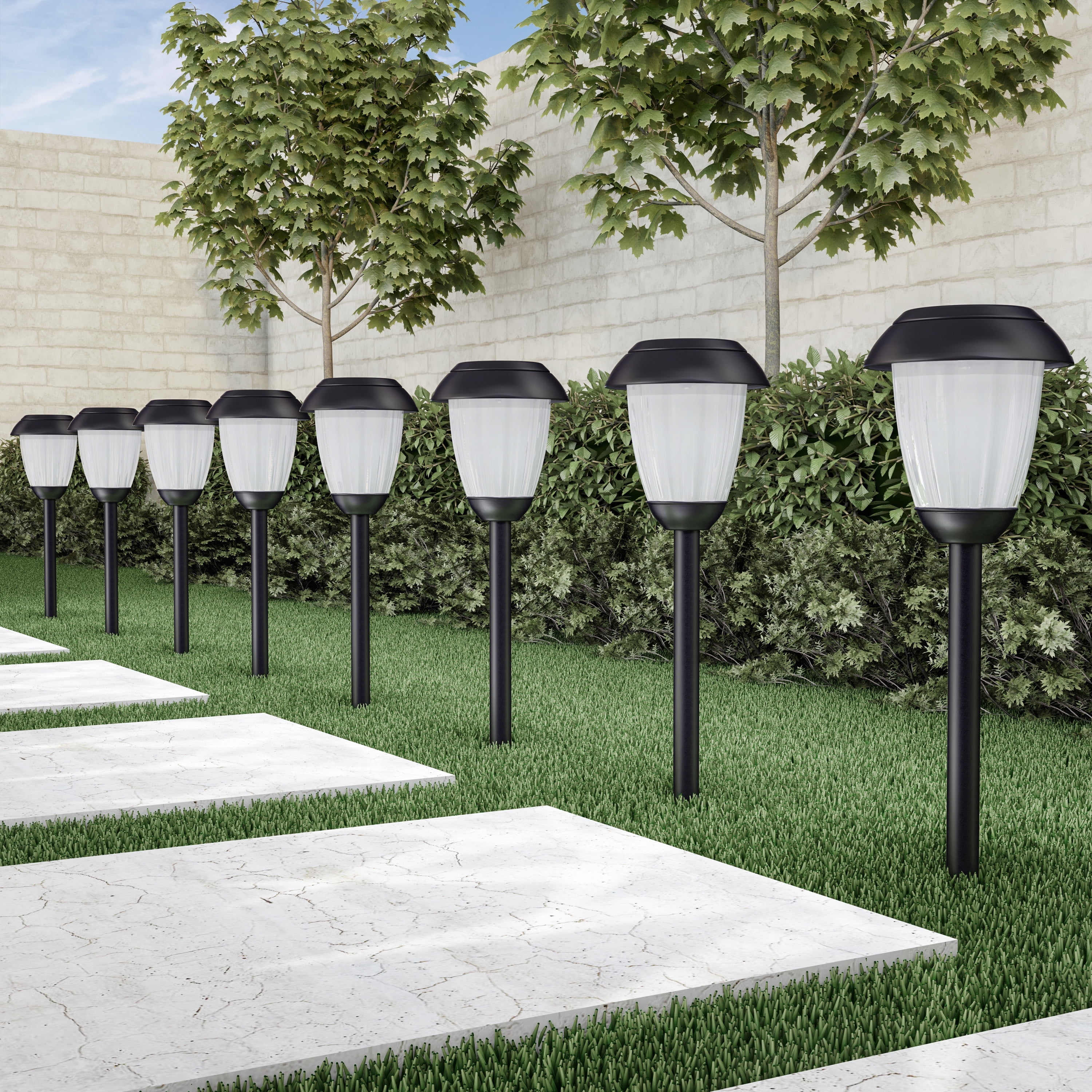 Pure Garden 8-Piece Solar Outdoor Lights Set for Landscape Lighting (Black)