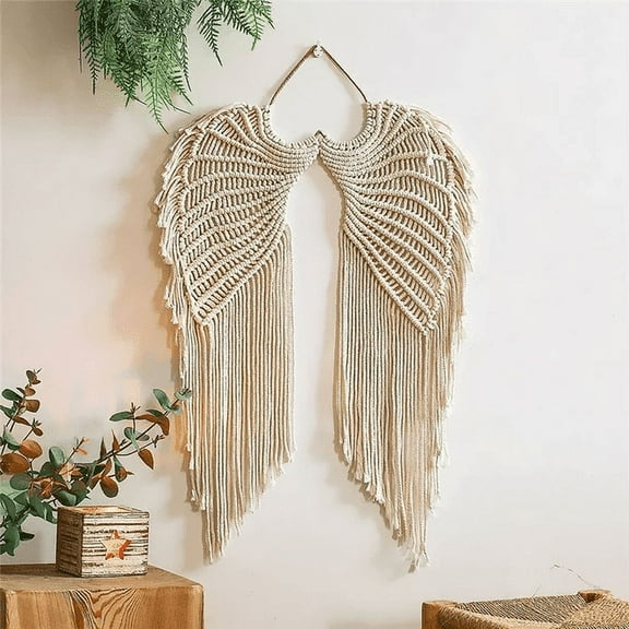 Angel Wings Wall Hanging Decor, Boho Handmade Macrame Woven Wall Hanging Bohemian Tapestry Exquisite Home Dream Net Art Bedroom Decorations