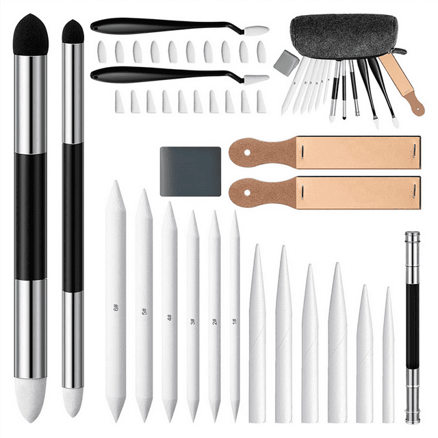 40 Pcs Sketch Drawing Tools Blending Stump Set Accessories with Sandpaper Pencil Sharpener Pencil Extension Tool Erasers