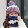thumbnail image 3 of 2 Pcs/set Bonnets et Écharpe pour Femmes Automne Hiver, Doublure en Peluche à Rayures Contrastées, Bonnet Moelleux pour Extérieur, 3 of 8