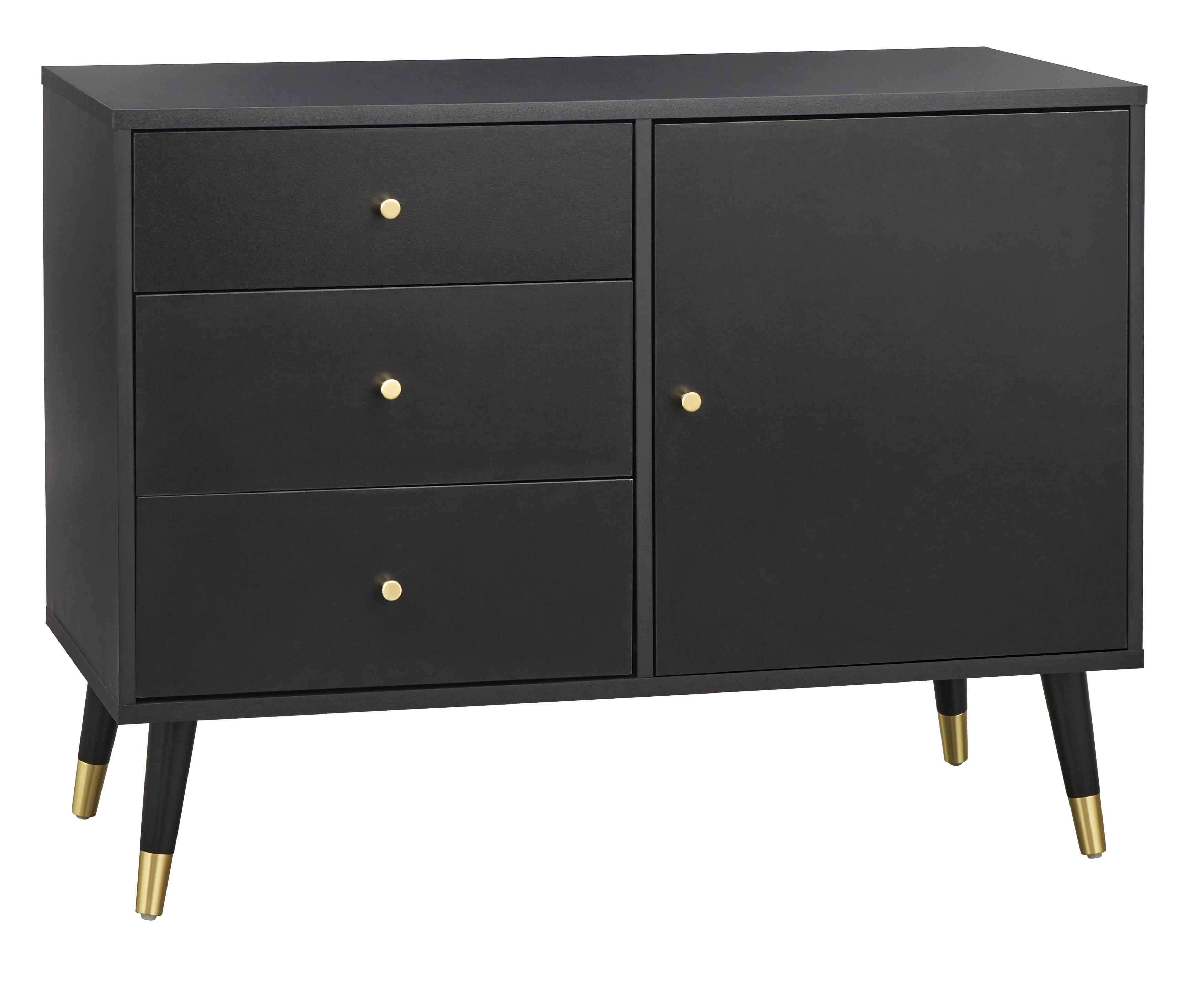 TMS Carroll 40” Wide Mid Century Modern Dining Sideboard Buffet, Black FinishBlack