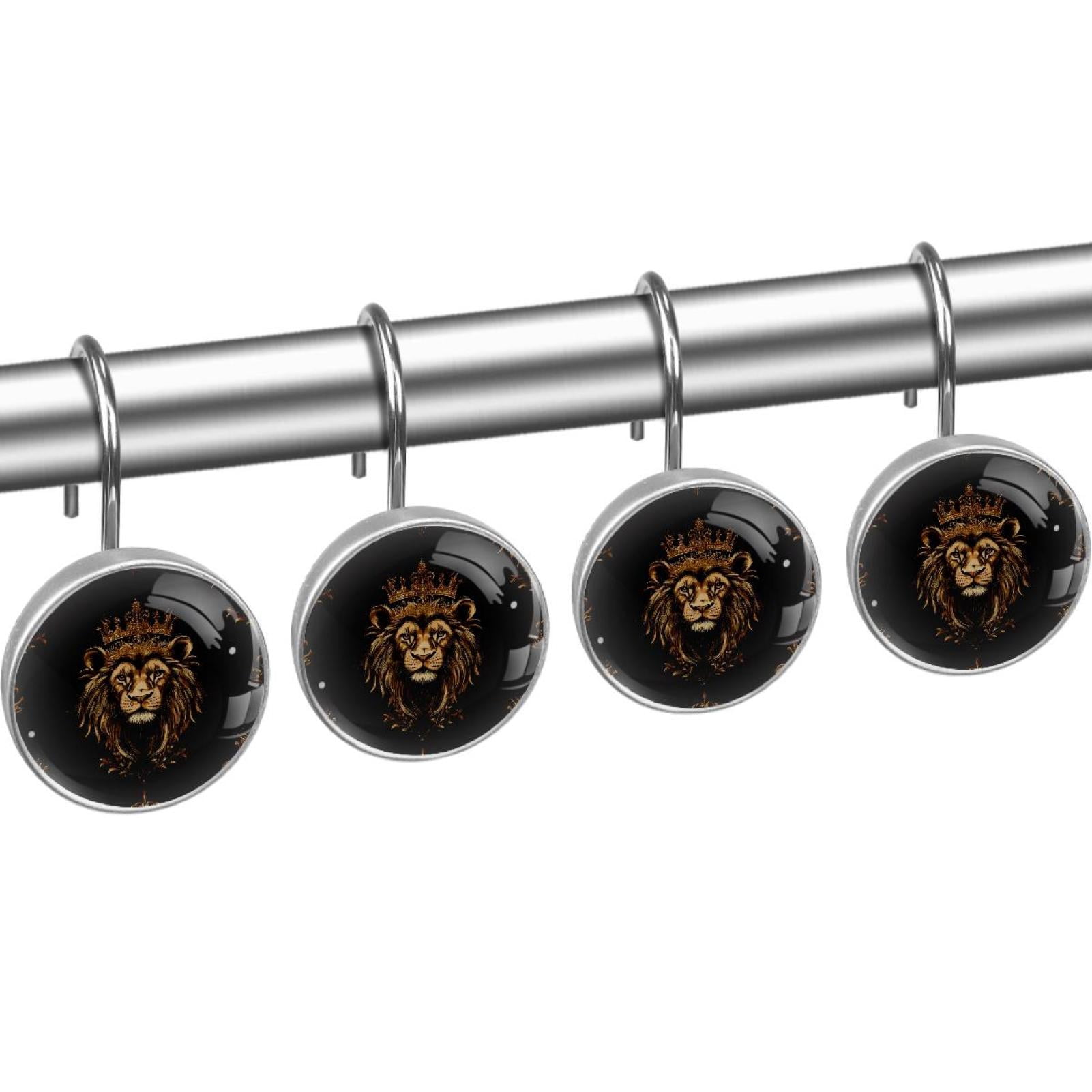 Lions King Shower Curtain Hooks Round Crystal Glass, Set of 12 Shower Curtain Rings - Shower Hooks for Curtain Shower Rings