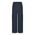 thumbnail image 4 of Cethrio Girls Cargo Pants, Elastic Waist Casual Straight-leg Multi-pocket Pants with Pockets Navy Size 9-10 T, 4 of 6