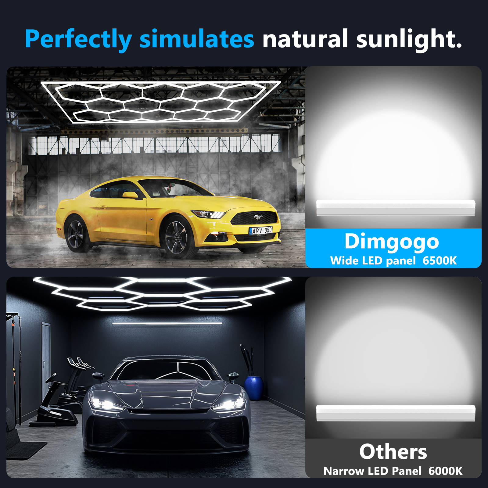 Adewalk Hexagon Garage Lights LED, Super Bright 672W 87360LM 6500K Daylight White Ceiling Shop for hex Lights Garage Warehouse Basement Gym Detailing Shop Wash Room with Rectangle Frame
