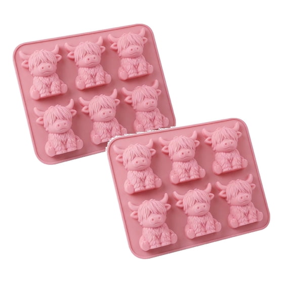 2PCS 6-Cavity Highland Cow Silicone Mold, Cute Cow Chocolate Mold for Baking, DIY Craft Mold for Candle, Resin, Jelly, Fondant, Farmhouse Kitchen Decor