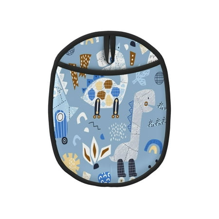 1 Pc Silicone Pot Mat Mitten Heat-Resistant Quilted Liner Oven Hot Pads With Pockets For Women Men Kitchen Cooking Bbq Baking Childish Hand Drawn Dinosaurs Gray Blue