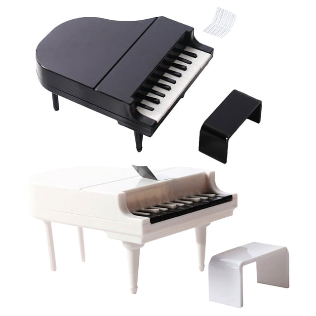 KAKOWELY 2 juegos de micro piano, modelo de piano en miniatura, accesorio de piano para casa, mini piano para casa, silla decorativa