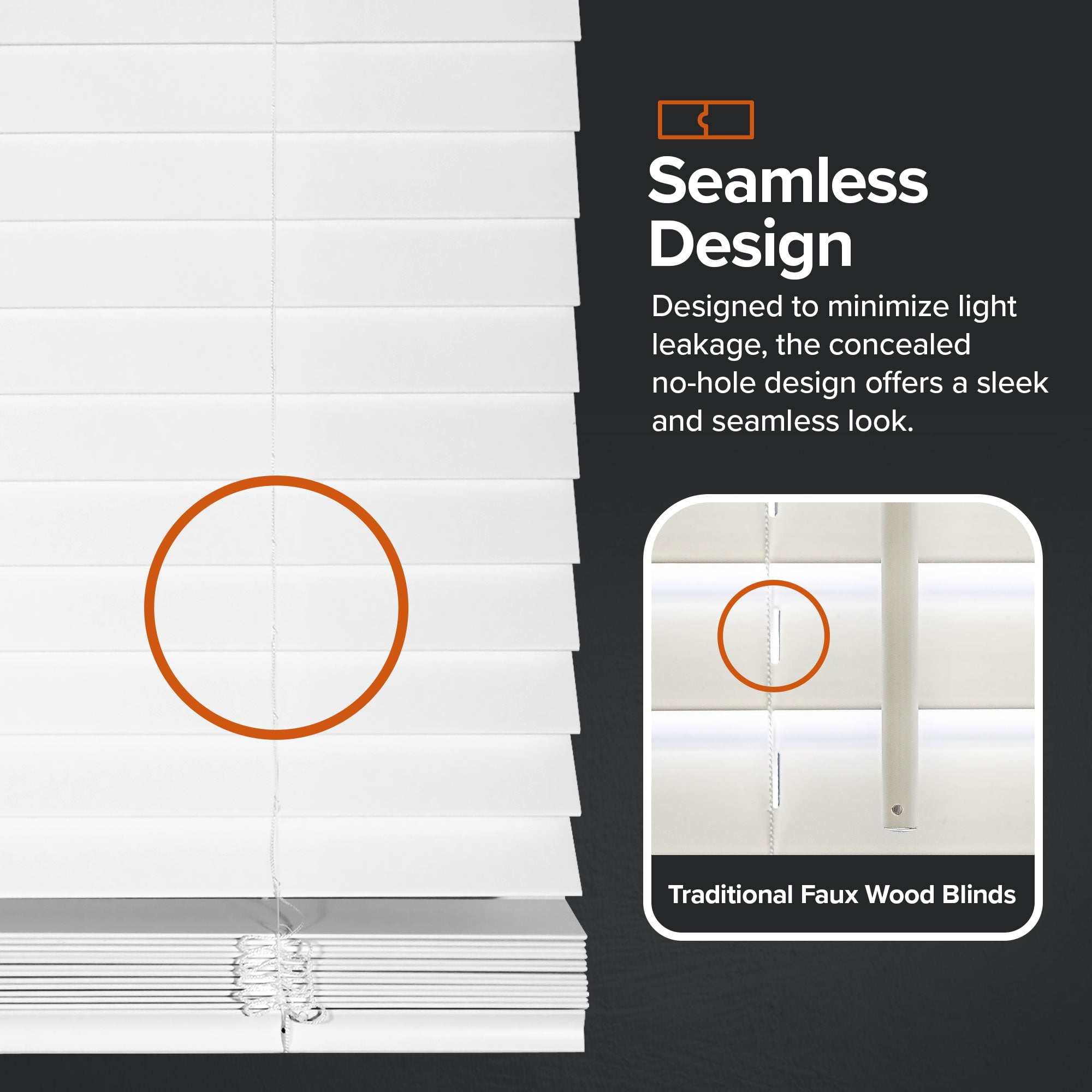 Chicology Cordless Faux Wood Blinds 2 in Slats Blackout No Hole Design Valance, 46"W x 48"H